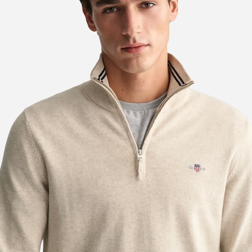 Classic Cotton Half Zip - Light Beige Melange