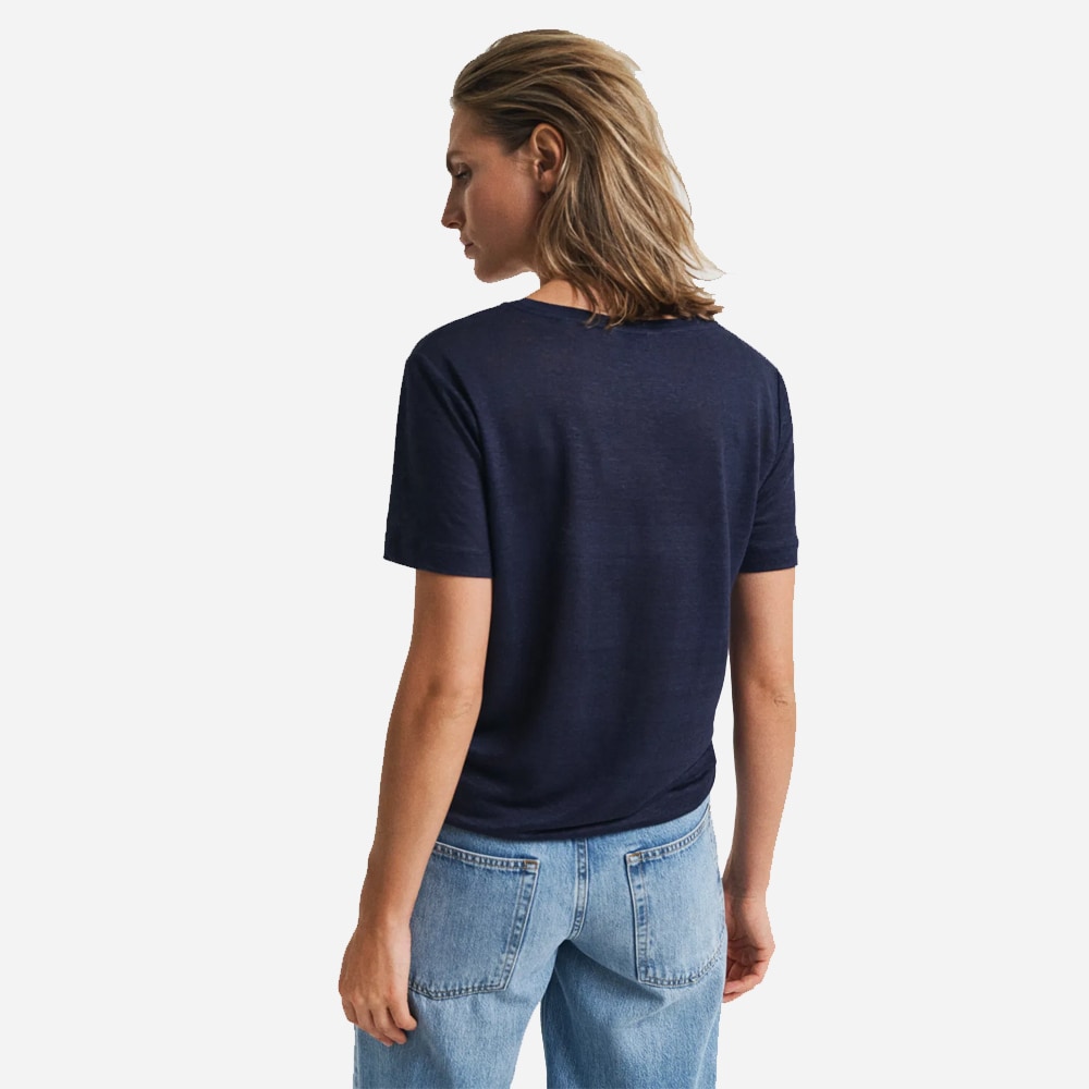 Linen V-Neck Short Sleeve T-Shirt - Evening Blue
