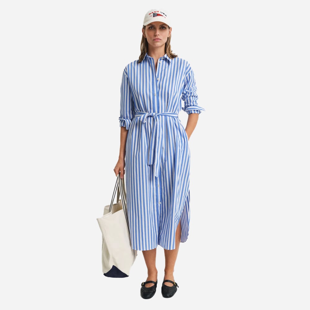 Striped Poplin Shirtdress - Blue & White