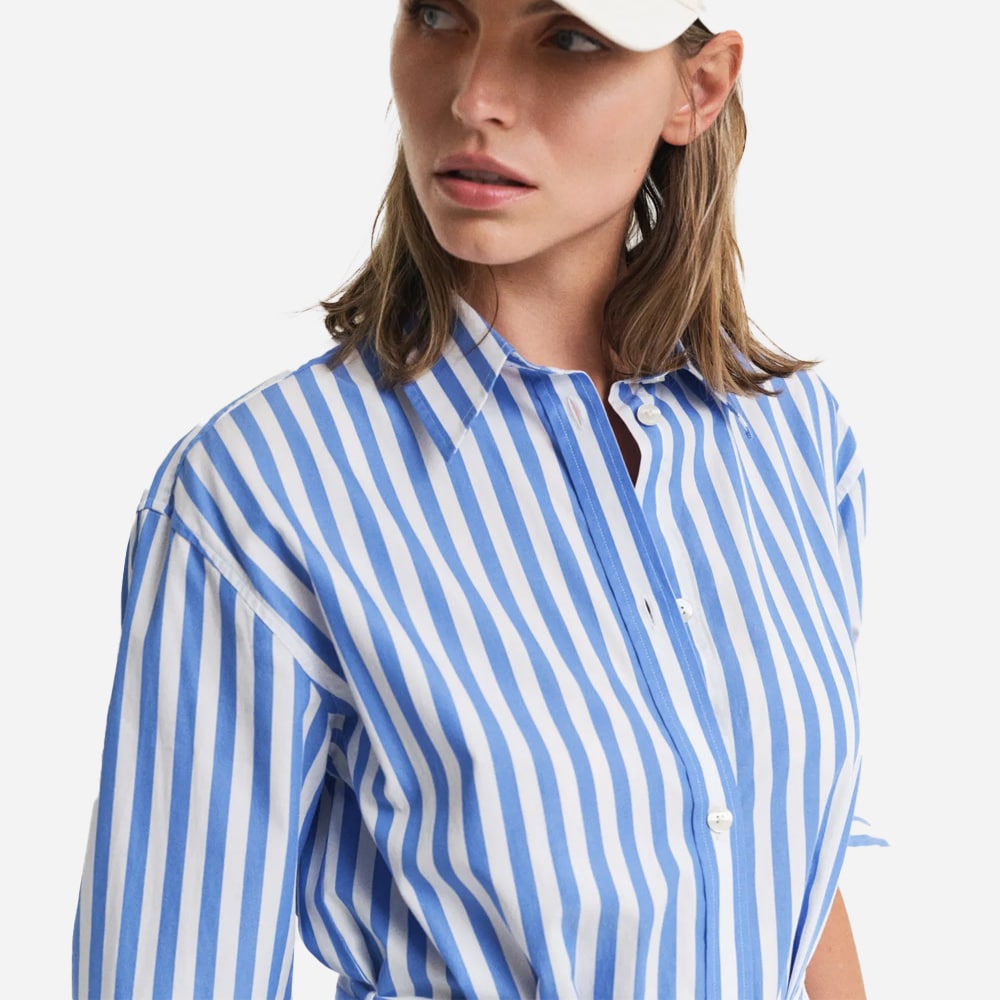 Striped Poplin Shirtdress - Blue & White