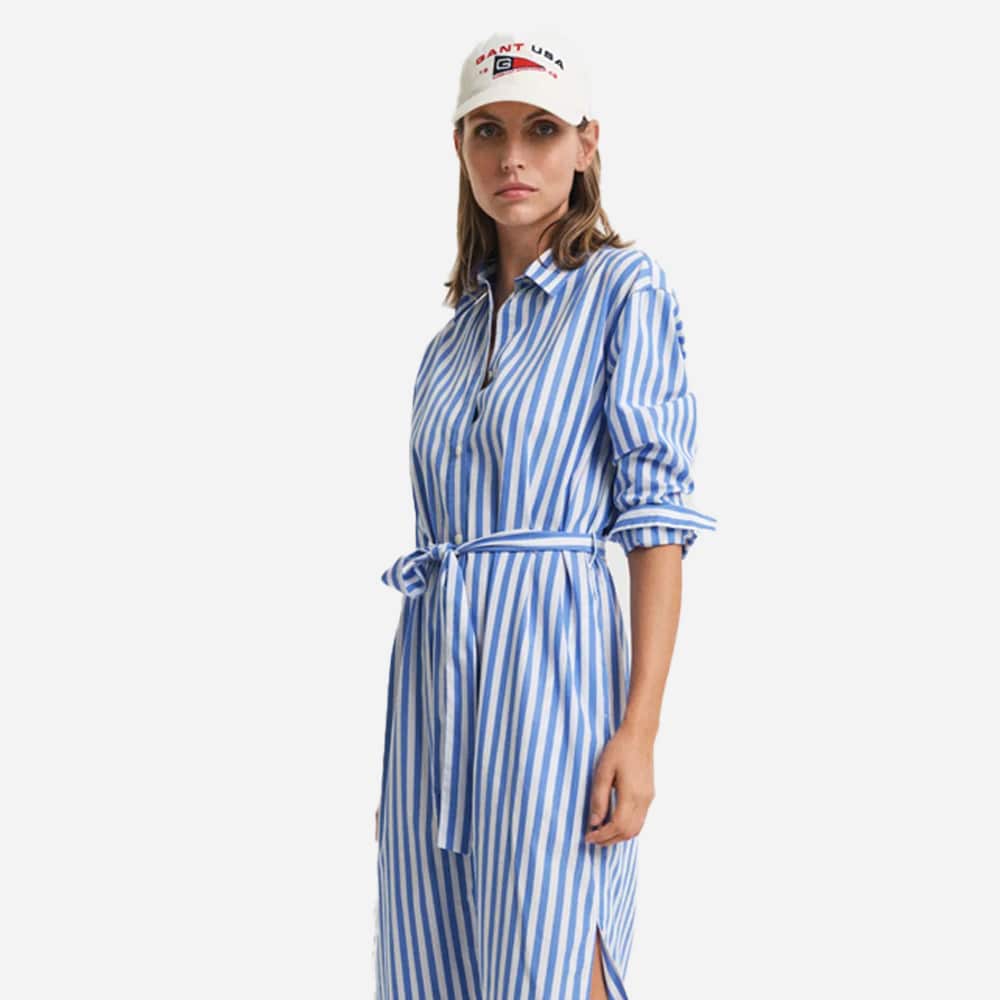 Striped Poplin Shirtdress - Blue & White