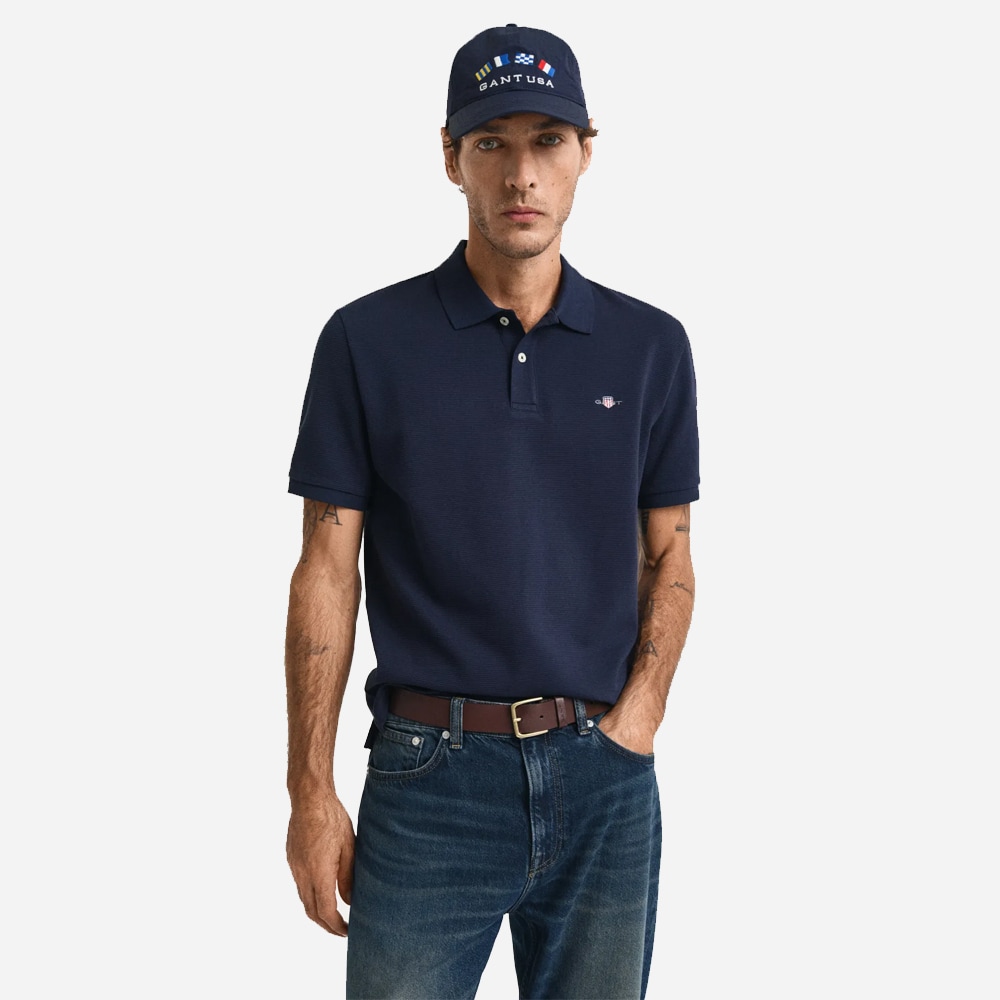 Textured Polo Shirt - Evening Blue
