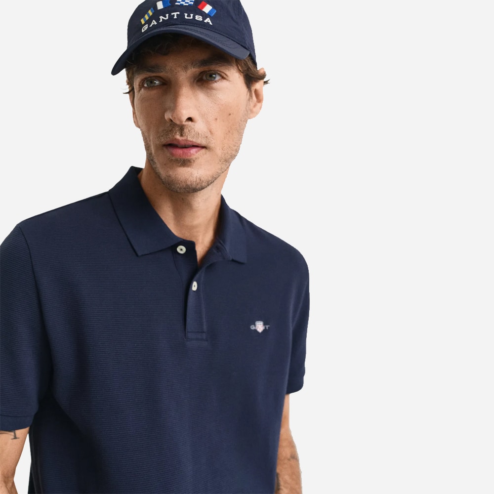 Textured Polo Shirt - Evening Blue