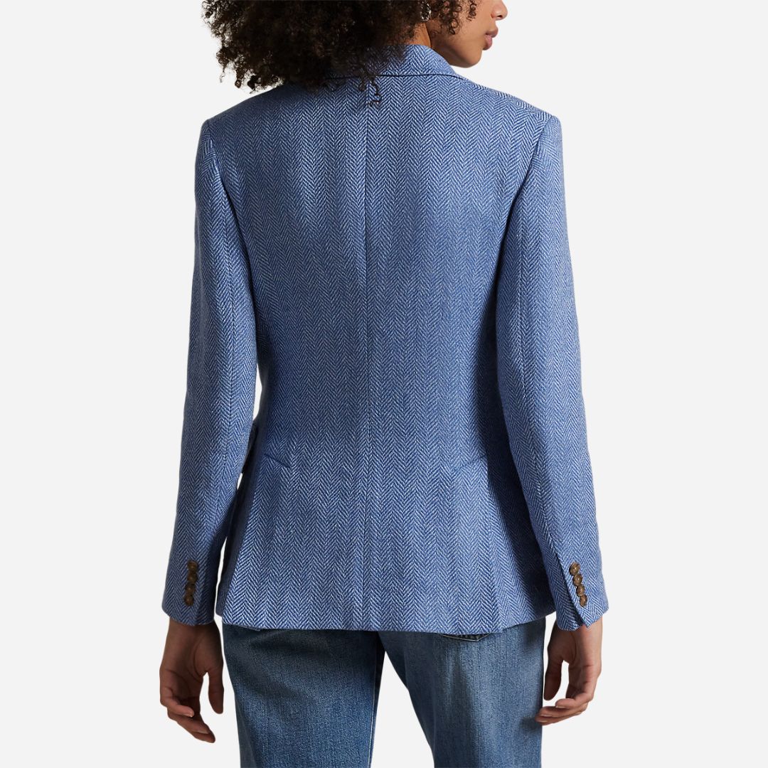 Herringbone Linen-Blend Blazer - Blue Herringbone