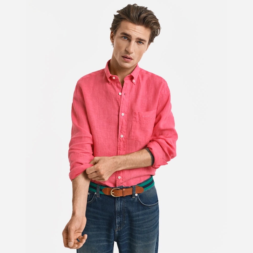 Garment Dyed Linen Shirt - Watermelon Red