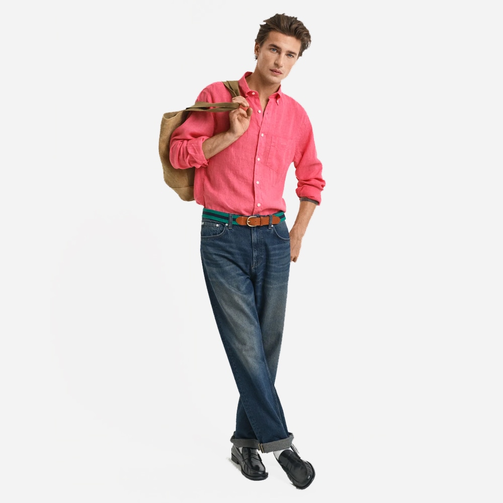 Garment Dyed Linen Shirt - Watermelon Red
