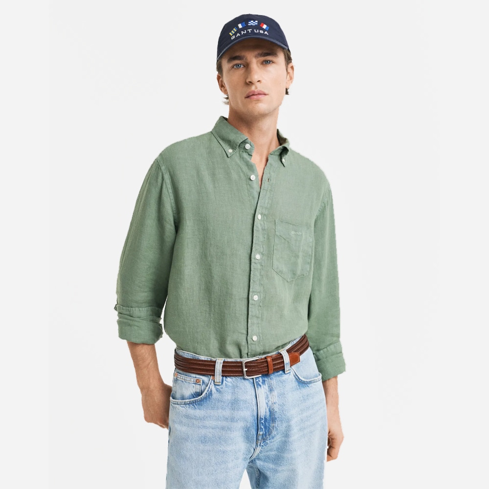 Garment Dyed Linen Shirt - Kalamate Green