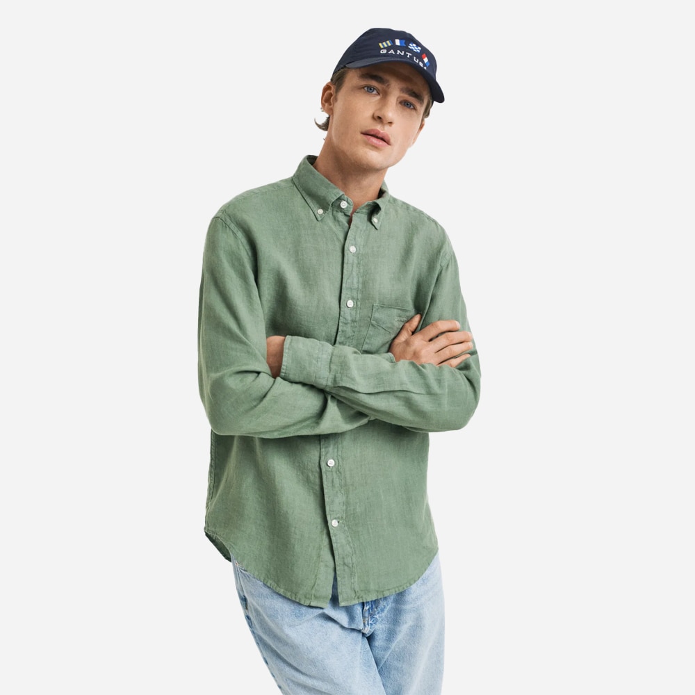 Garment Dyed Linen Shirt - Kalamate Green