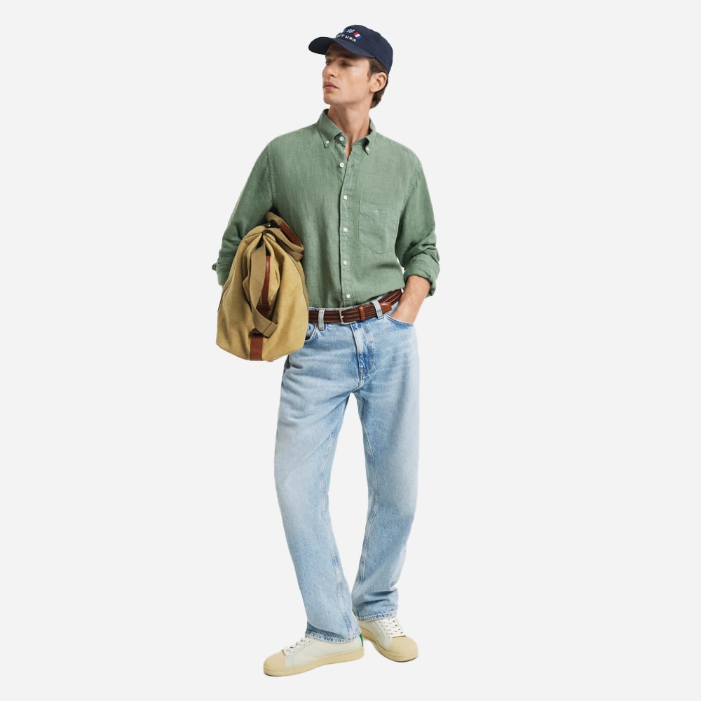 Garment Dyed Linen Shirt - Kalamate Green