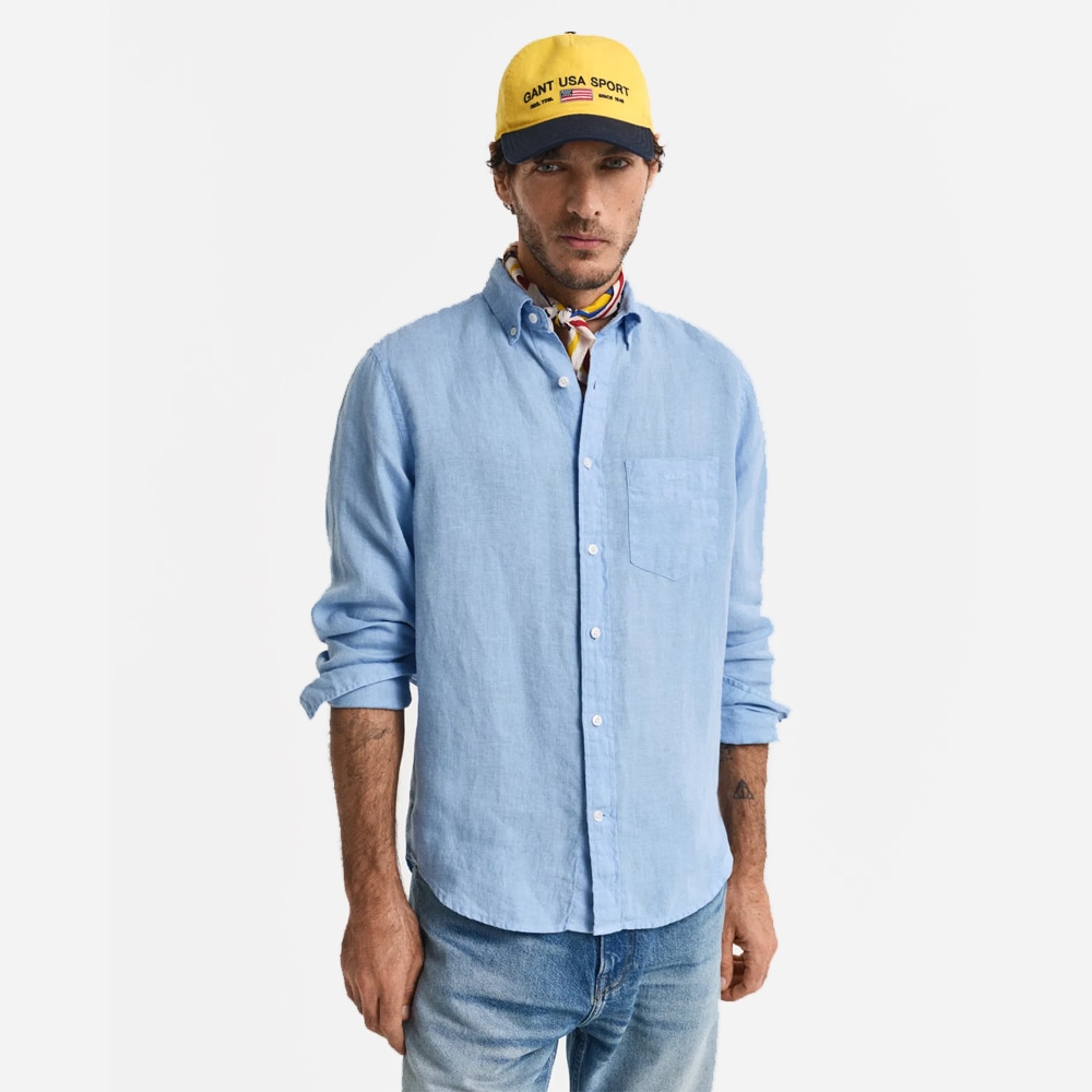 Garment Dyed Linen Shirt - Capri Blue