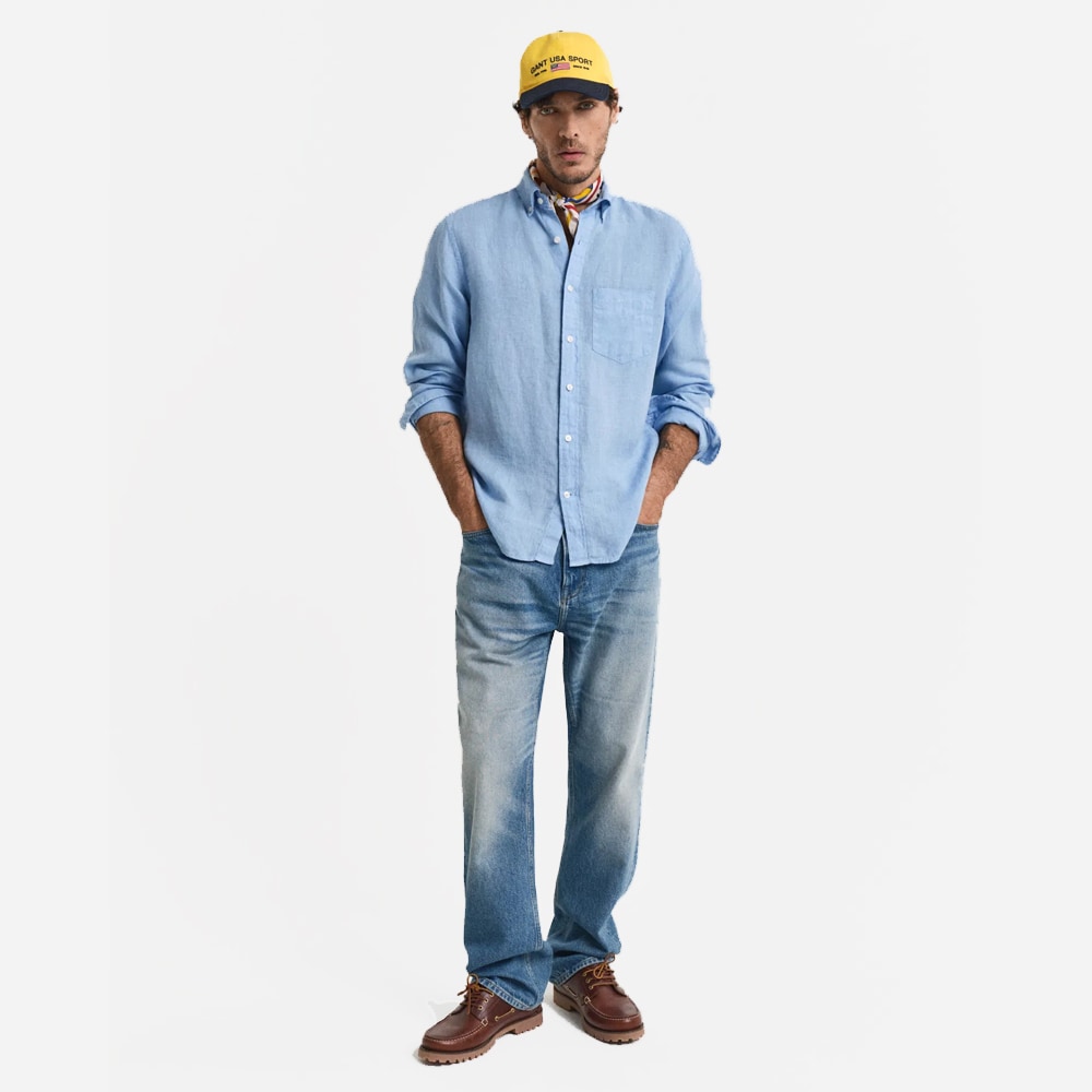Garment Dyed Linen Shirt - Capri Blue