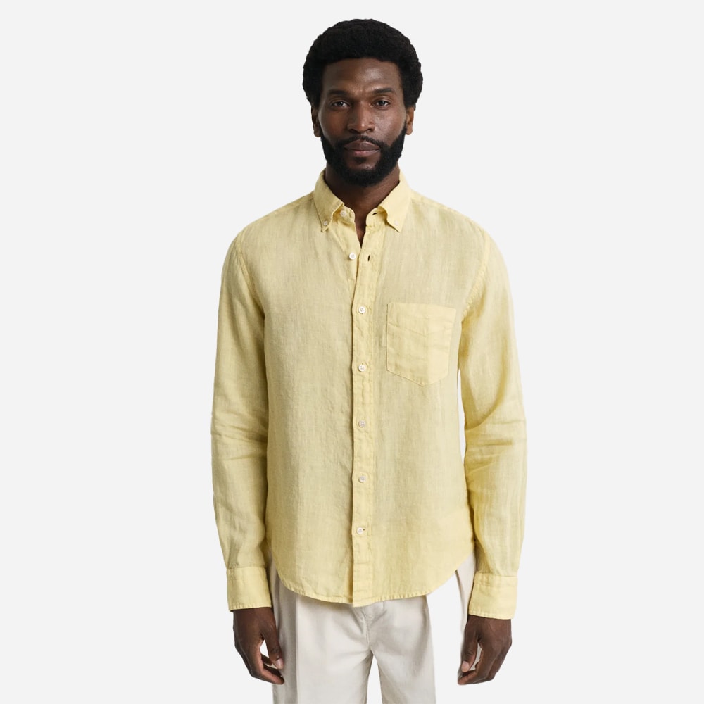 Garment Dyed Linen Shirt - Dusty Light Yellow
