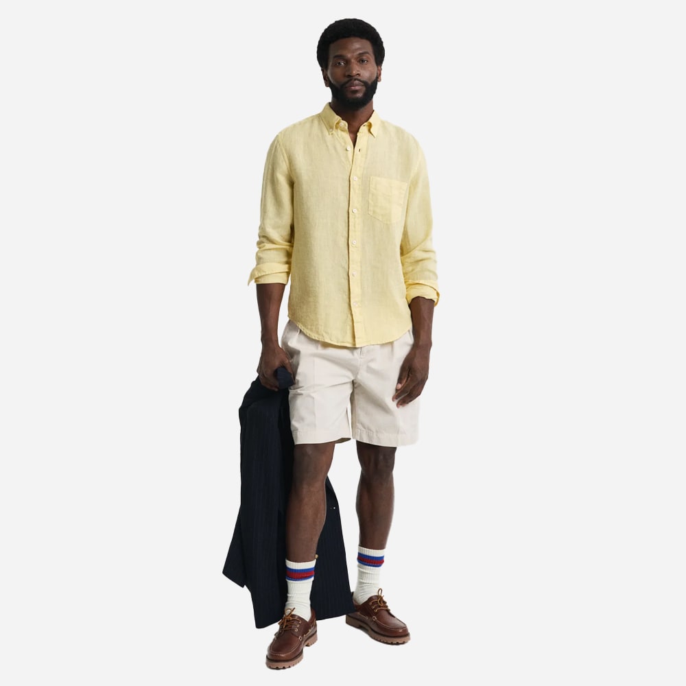 Garment Dyed Linen Shirt - Dusty Light Yellow