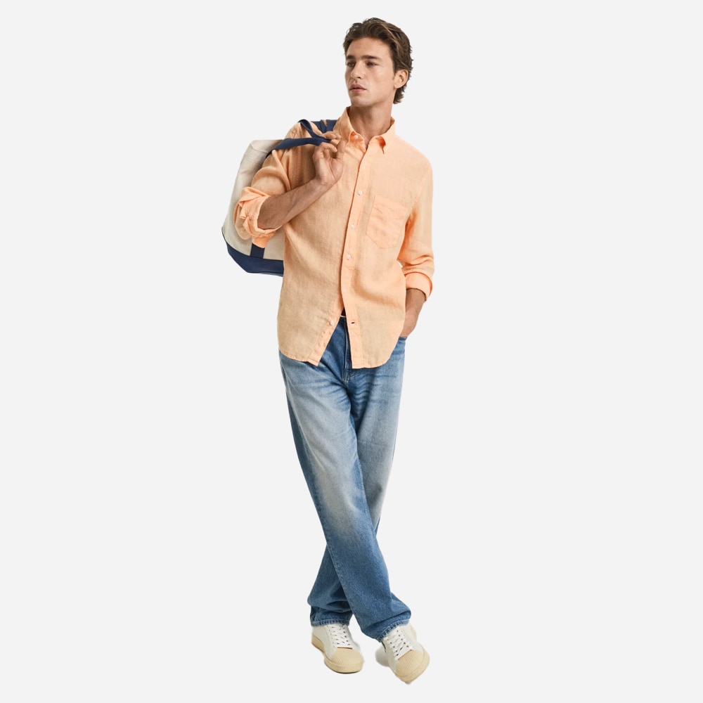 Garment Dyed Linen Shirt - Peachy Orange