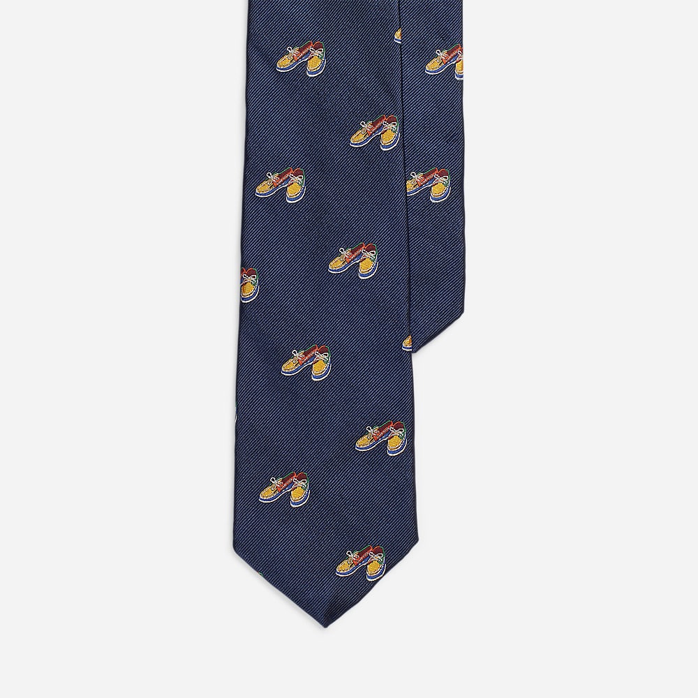 Deck-Shoe-Patterned Silk Repp Tie - Navy