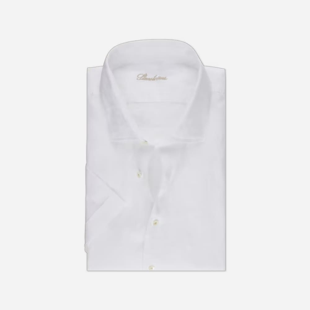 Fitted Body Short Sleeve Linen Shirt - White