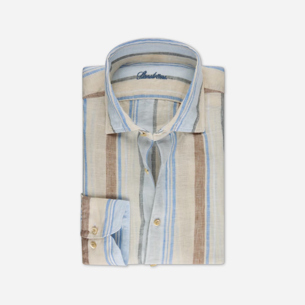 Slimline Linen Shirt - Blue Stripe