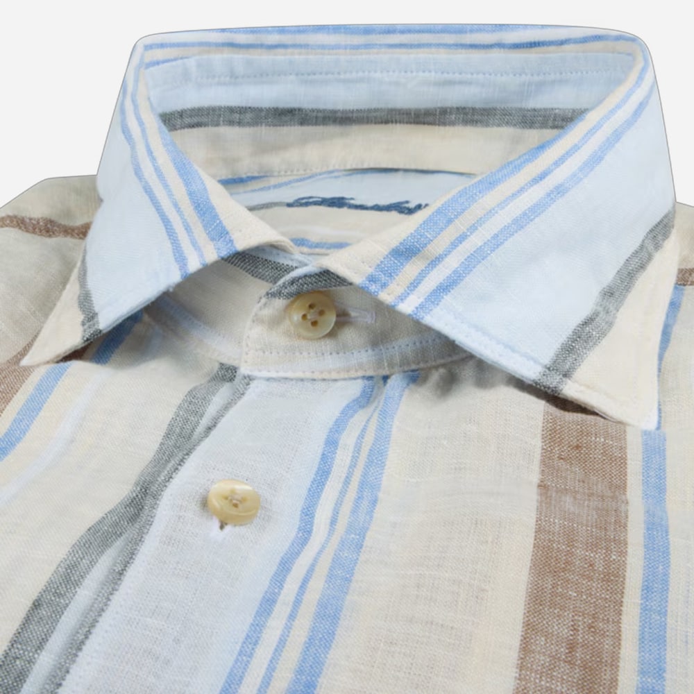 Slimline Linen Shirt - Blue Stripe