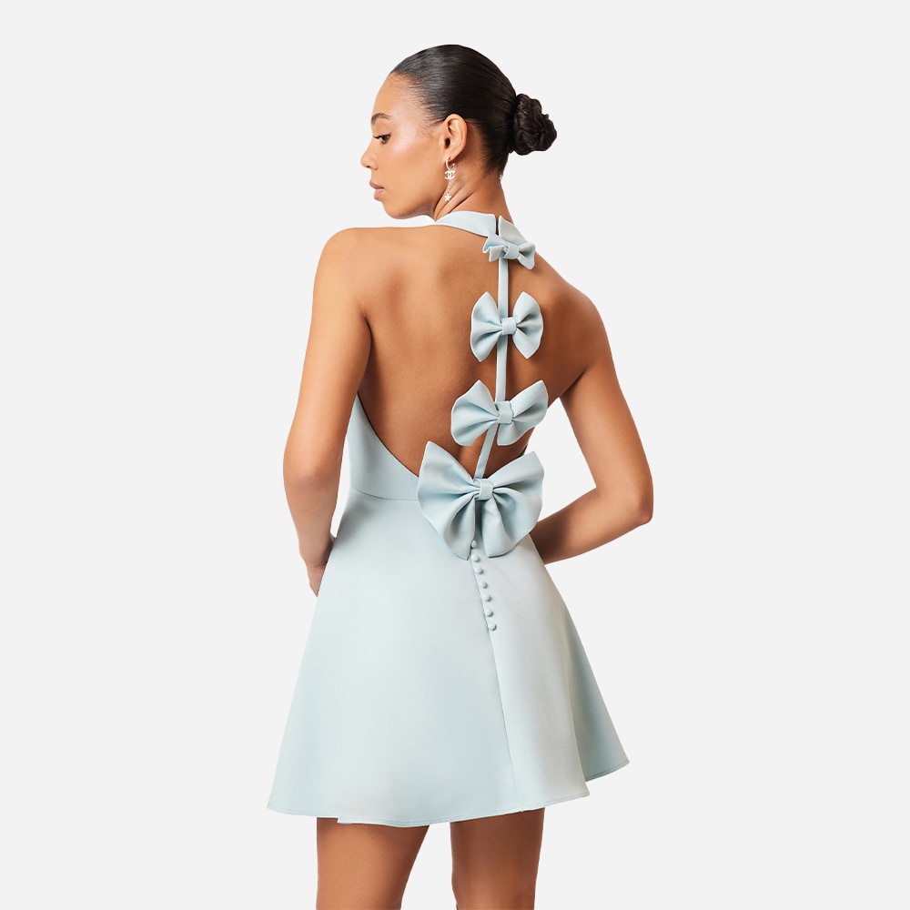 Geranium Mini Bow Dress - Seafoam