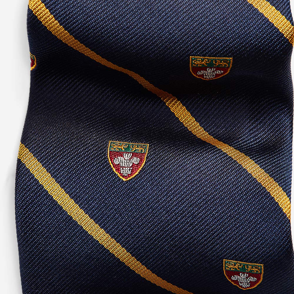 Striped Silk Narrow Repp Club Tie - Navy