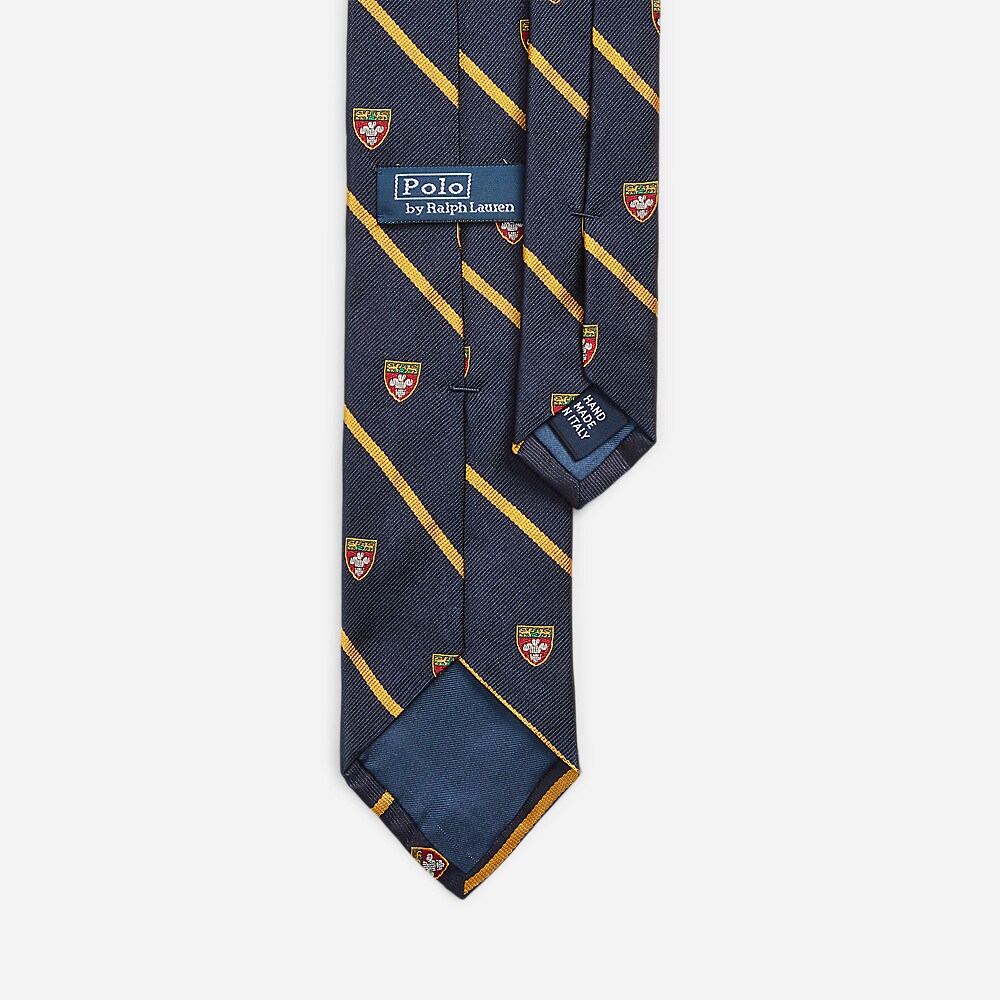 Striped Silk Narrow Repp Club Tie - Navy