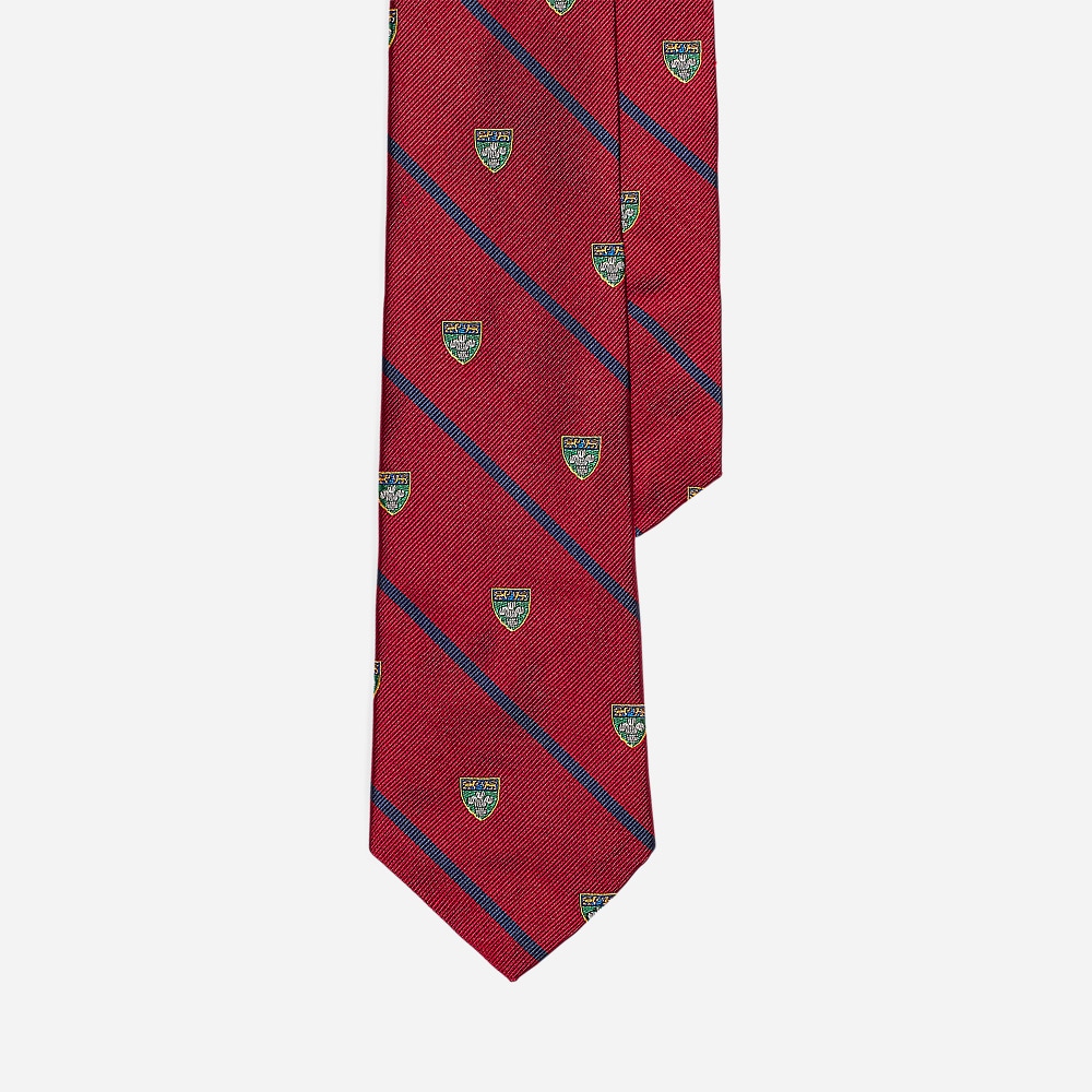 Striped Silk Narrow Repp Club Tie - Red
