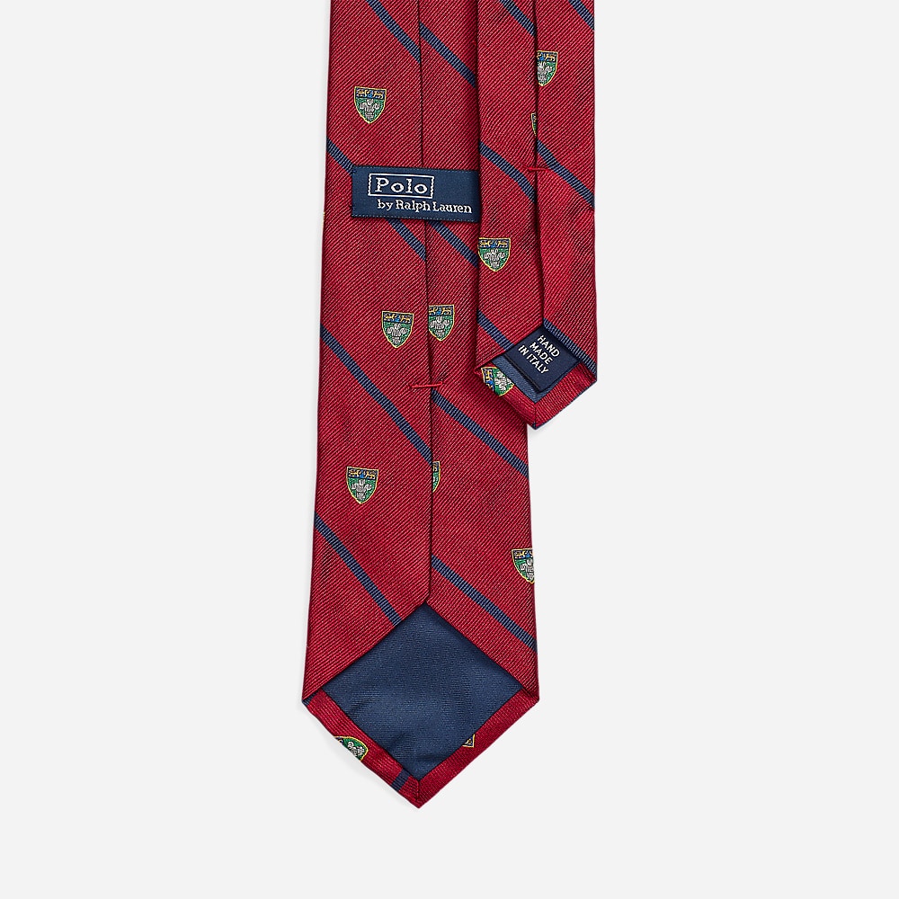 Striped Silk Narrow Repp Club Tie - Red