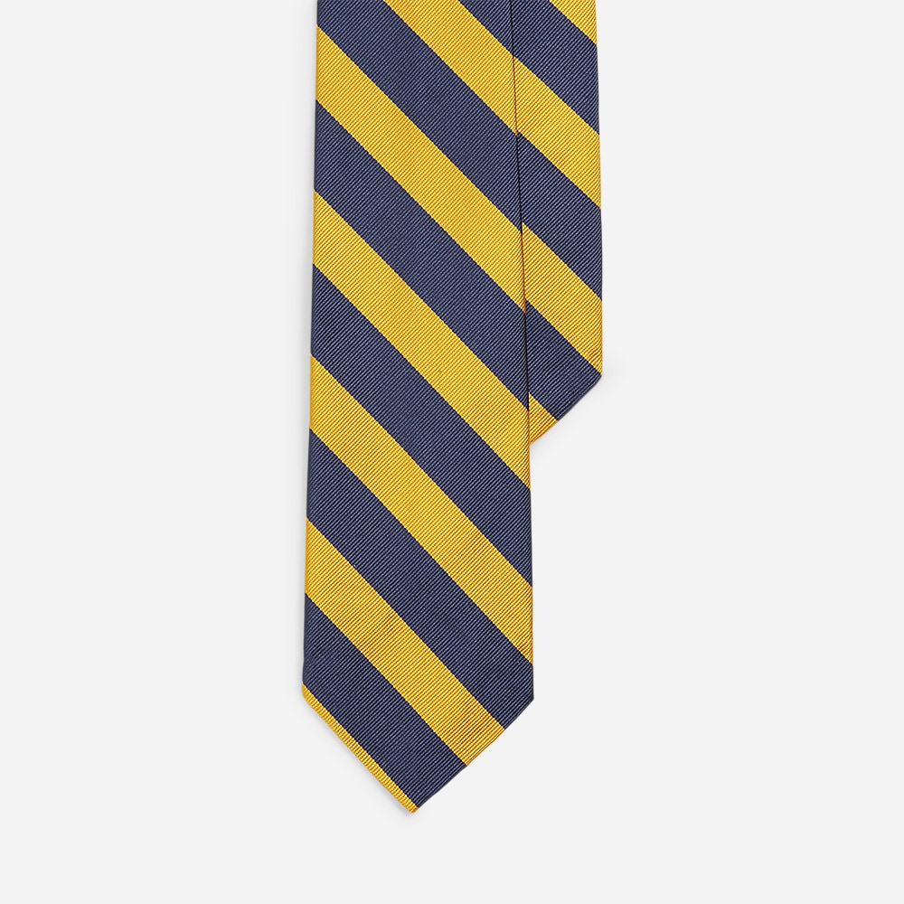 Striped Silk Repp Narrown Tie - Navy/Gold