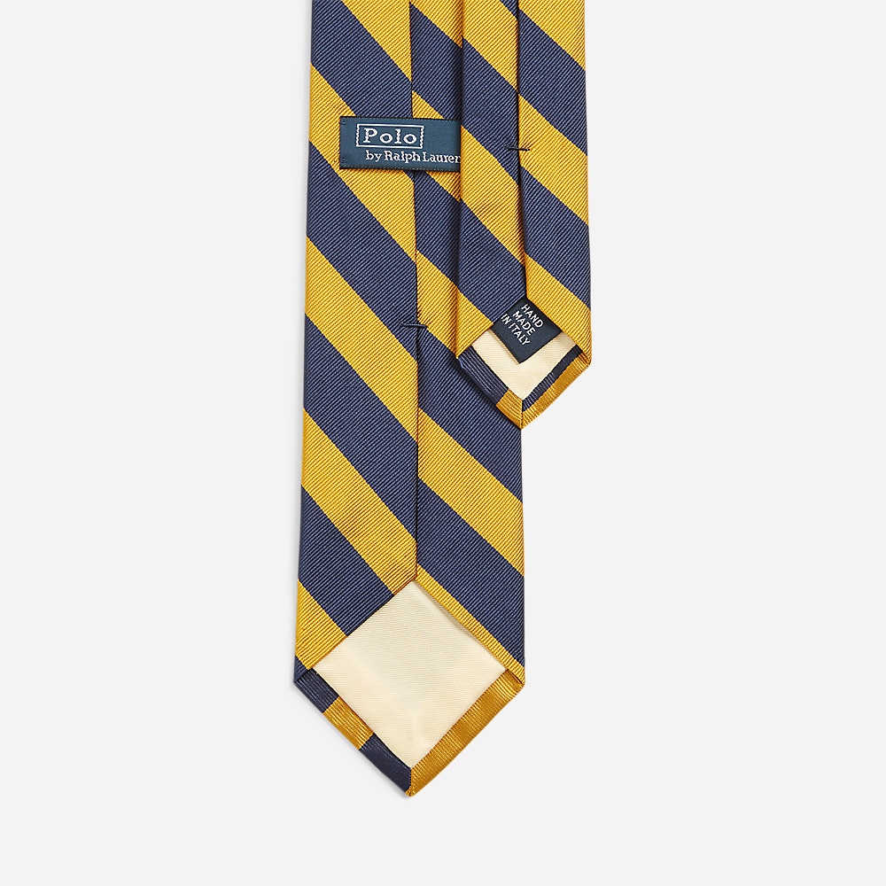 Striped Silk Repp Narrown Tie - Navy/Gold
