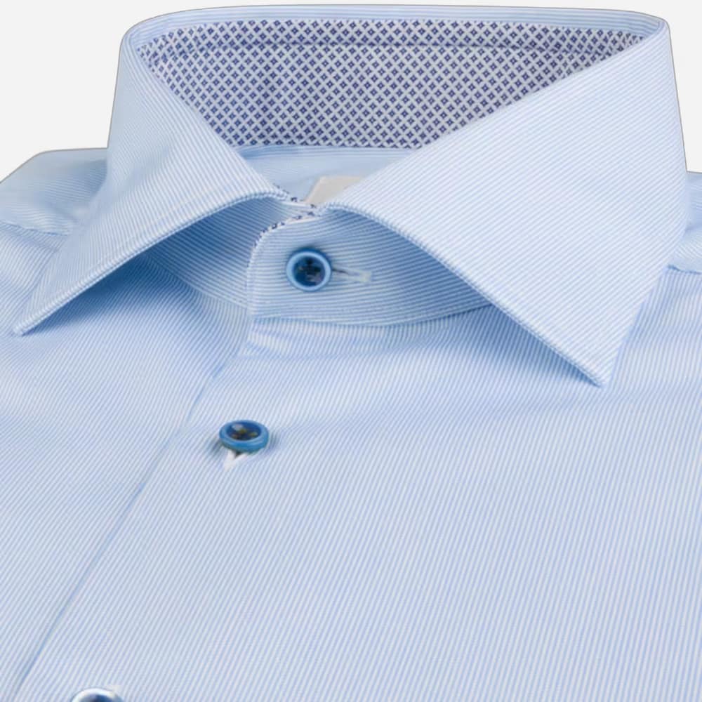 Slimline Contrast Twill Shirt - Light Blue Stripe