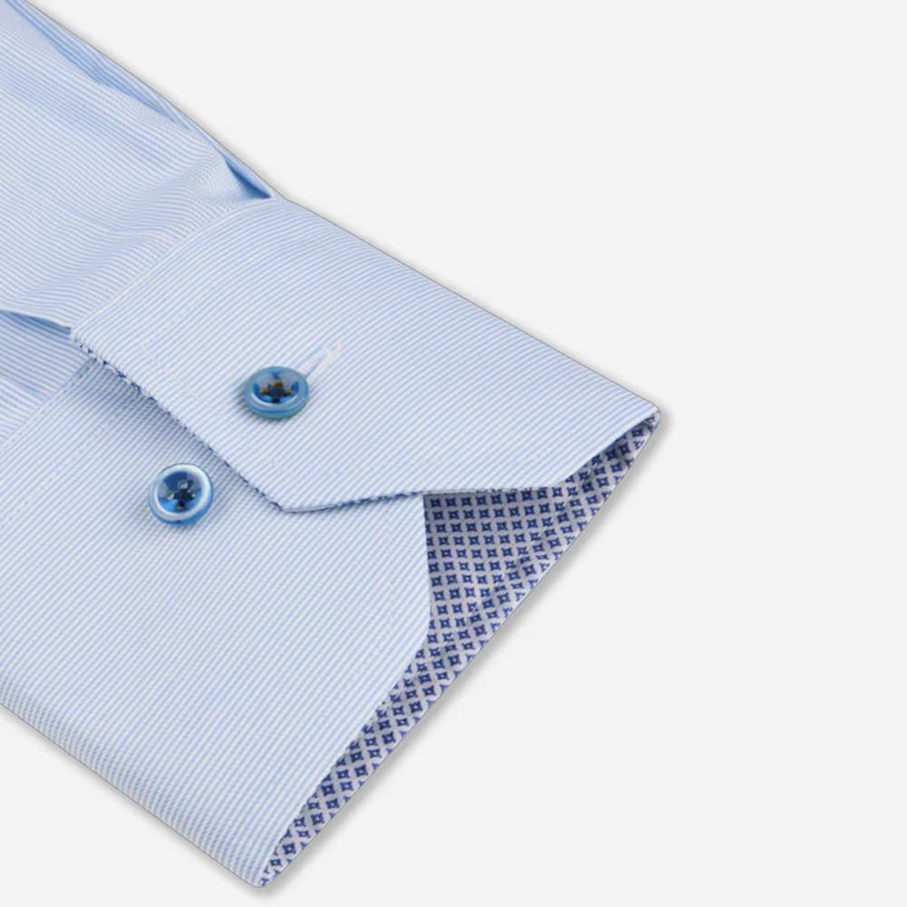 Slimline Contrast Twill Shirt - Light Blue Stripe