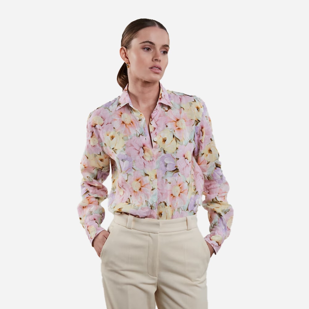 Siri Shirt Linen - Light Pink Pattern