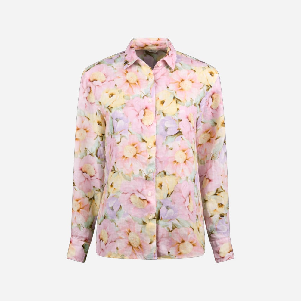Siri Shirt Linen - Light Pink Pattern