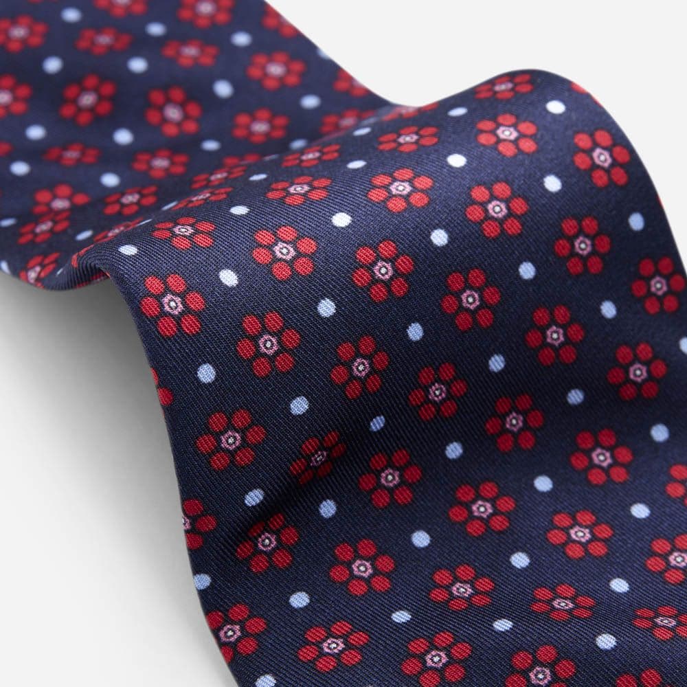 Silk Tie - Blue-Red Flower