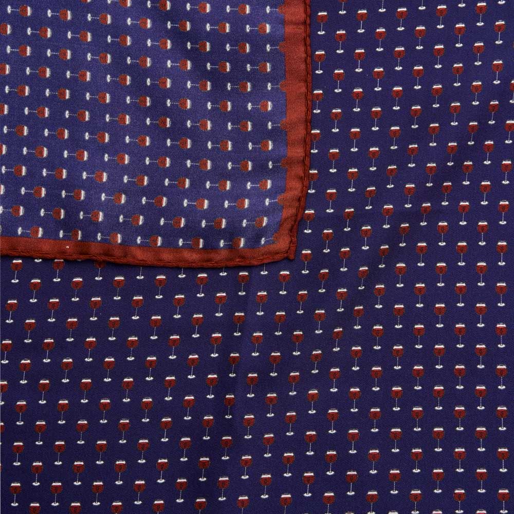 Silk Neck Scarf - Blue/Red Wine