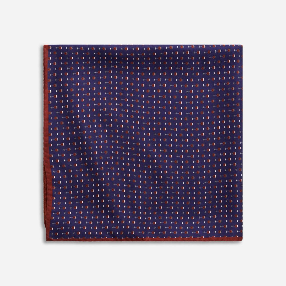 Silk Neck Scarf - Blue/Red Wine