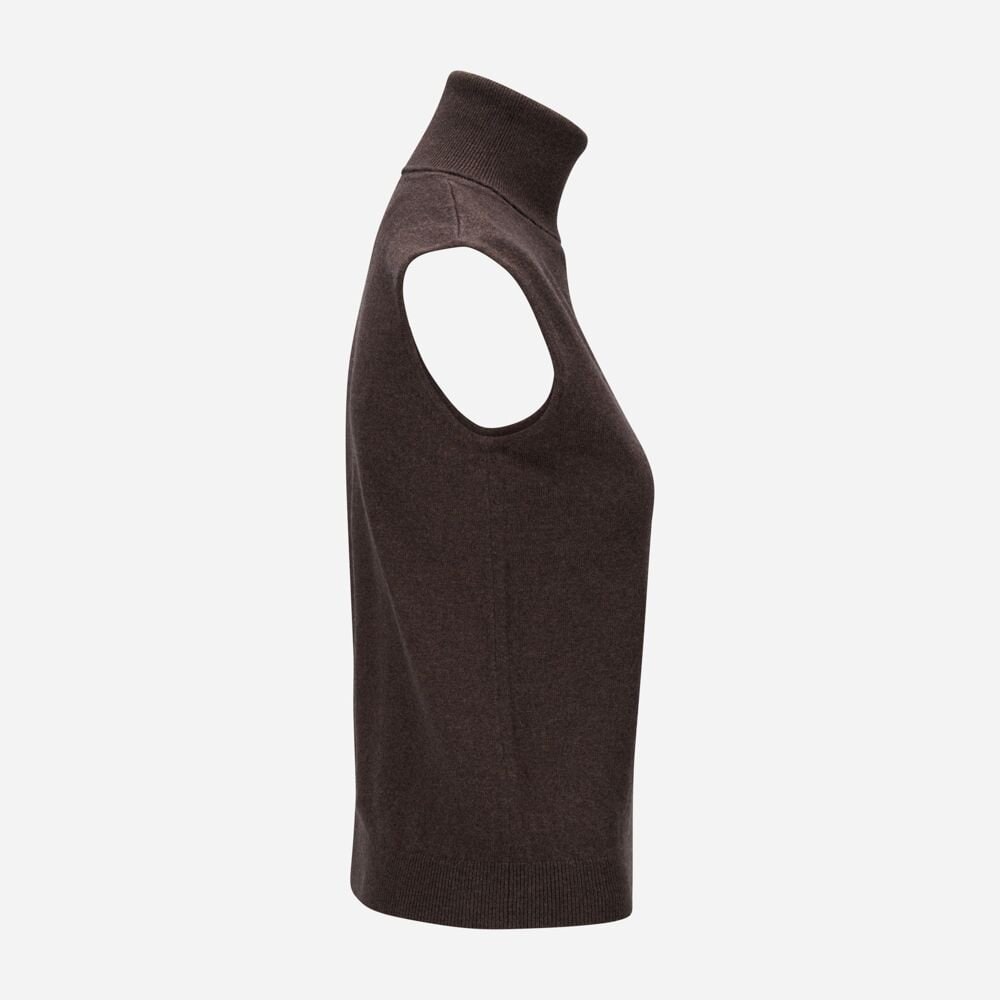 Roll Neck Top Cashmere Blend - Dark Brown Melange