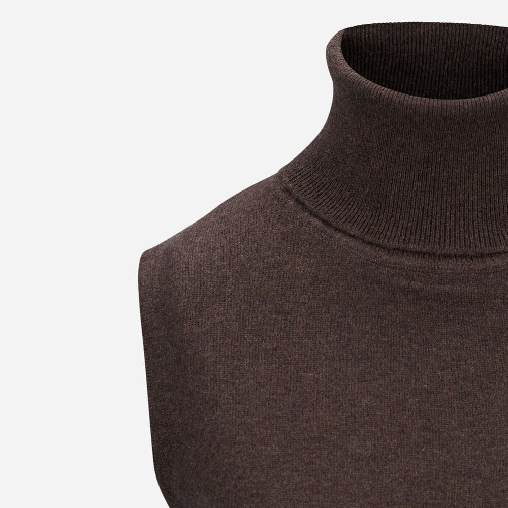 Roll Neck Top Cashmere Blend - Dark Brown Melange