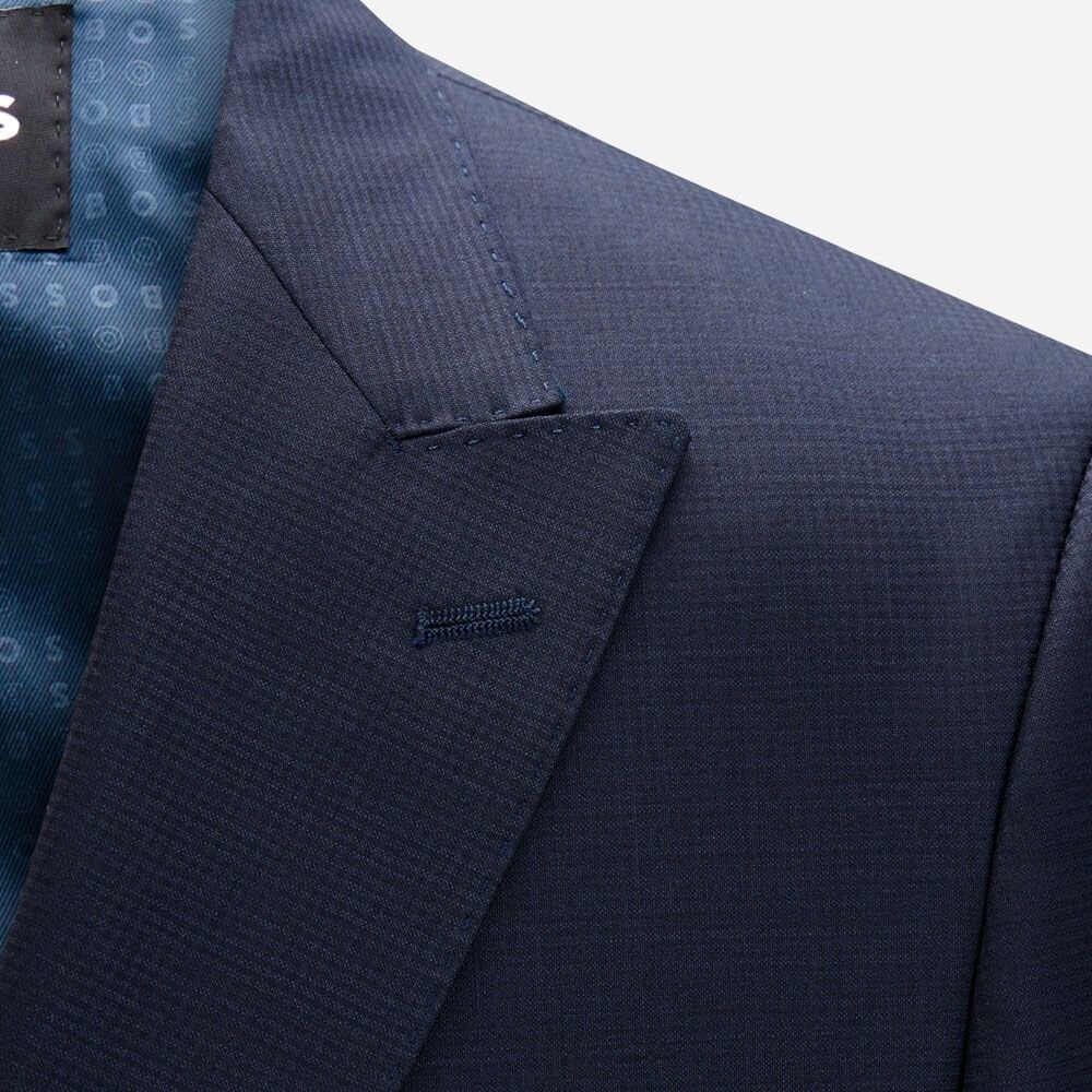 Slim Fit Wool-Blend Suit - Dark Blue Structure