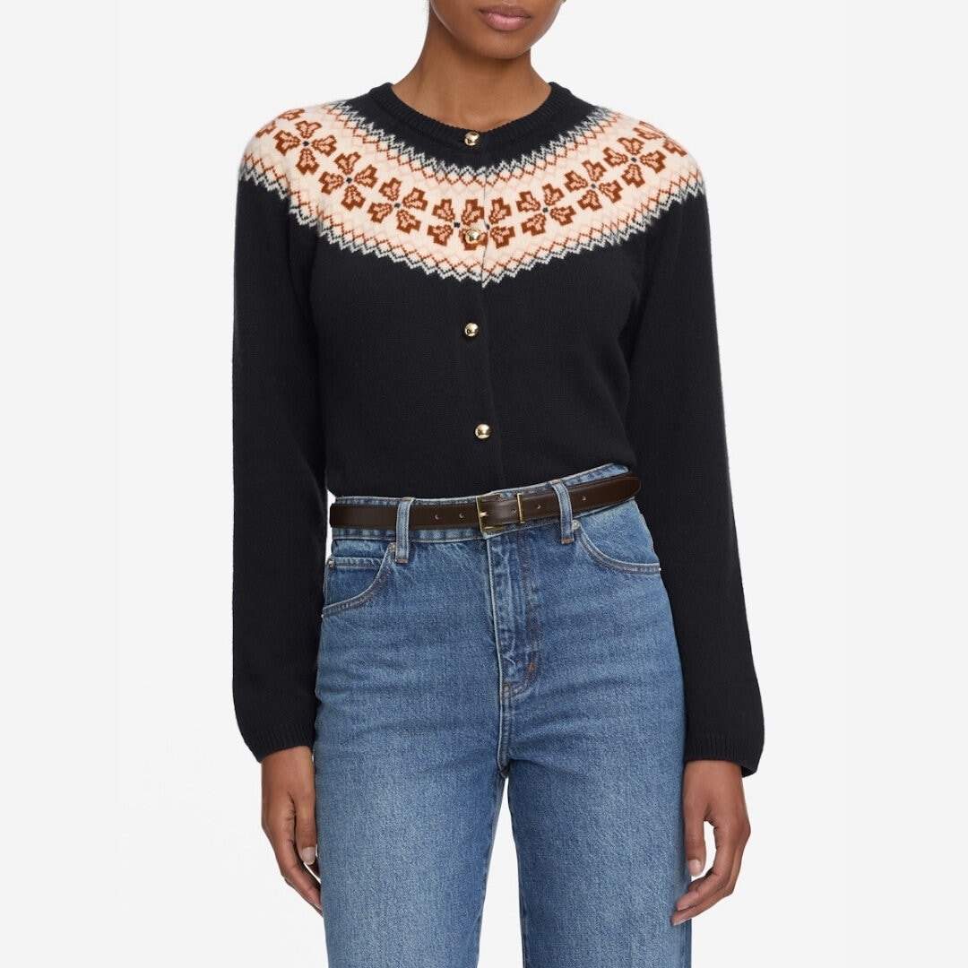 The Cashmere Fairisle Cardi - Navy