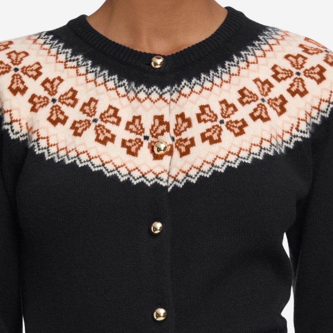 The Cashmere Fairisle Cardi - Navy