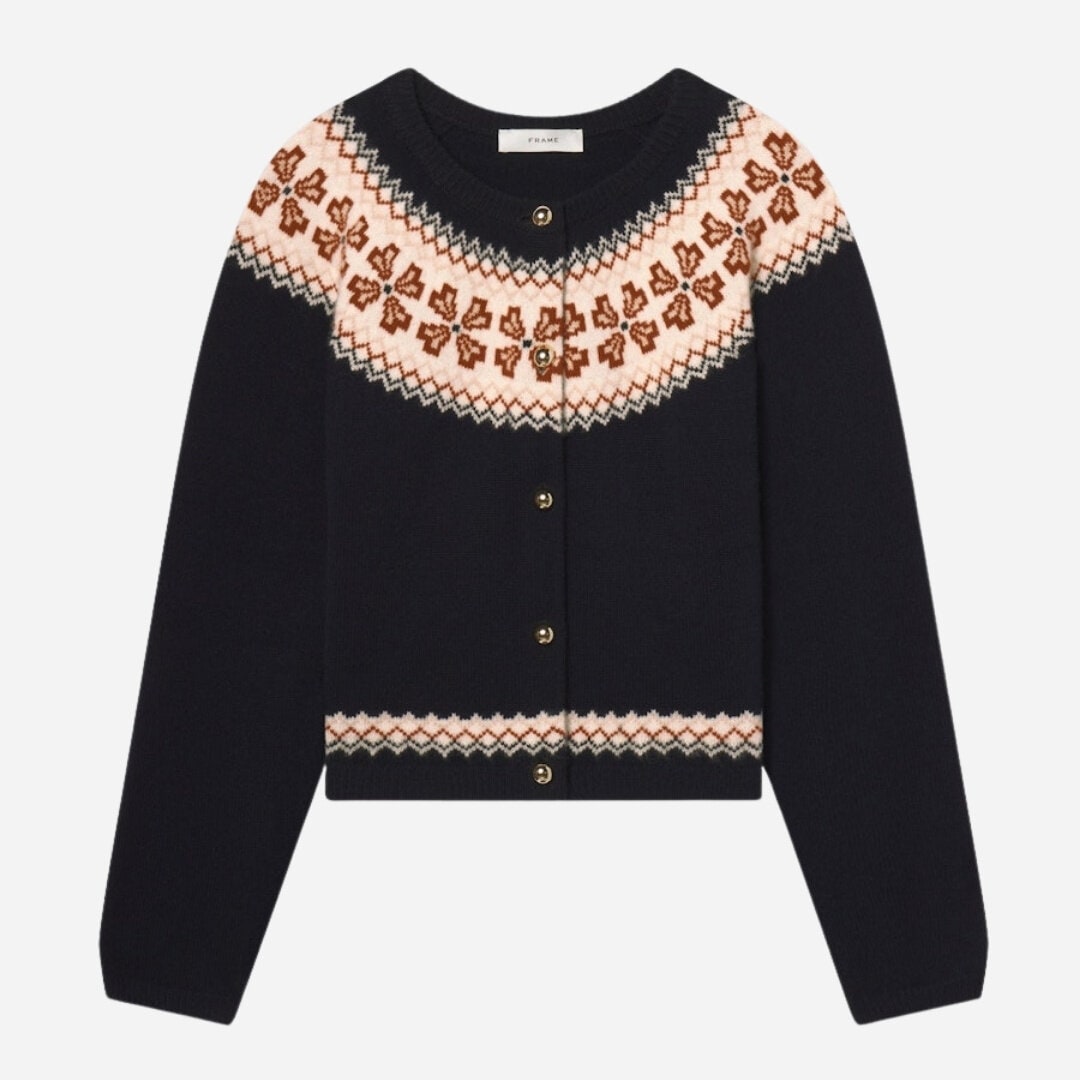 The Cashmere Fairisle Cardi - Navy