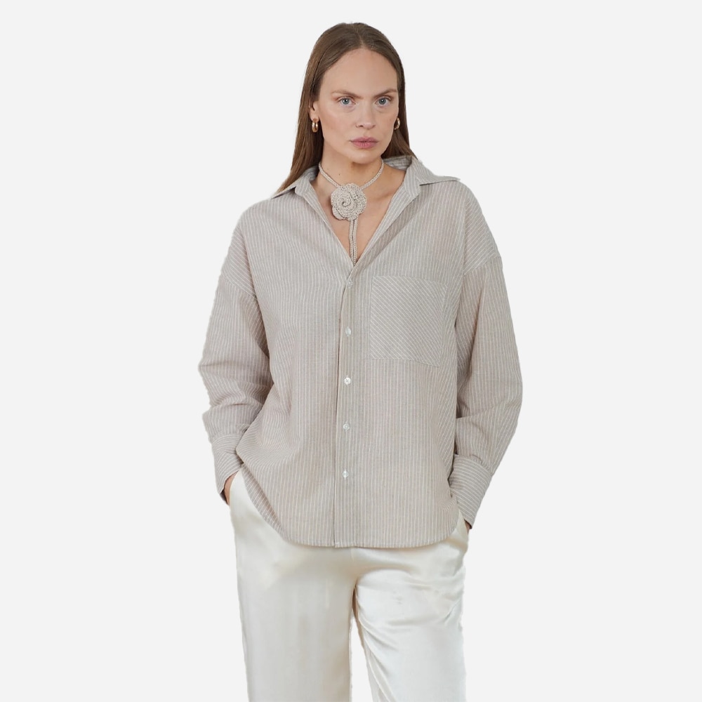 Rocha Striped Linen - Beige/Offwhite Combo