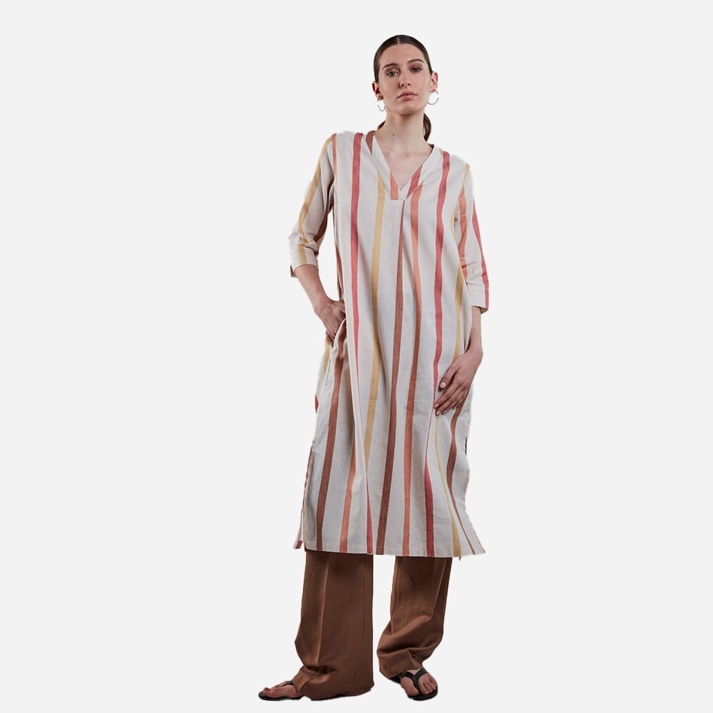 Julia Dress - Light Brown Stripe