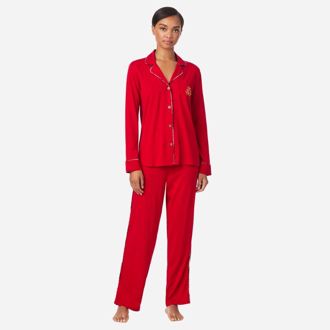 Cotton-Blend Pyjamas Set - Crimson