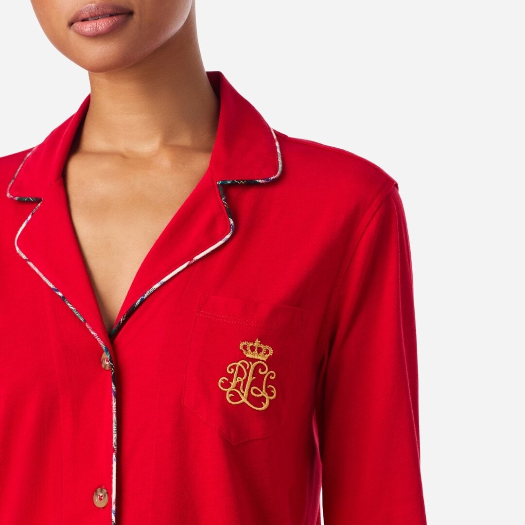 Cotton-Blend Pyjamas Set - Crimson