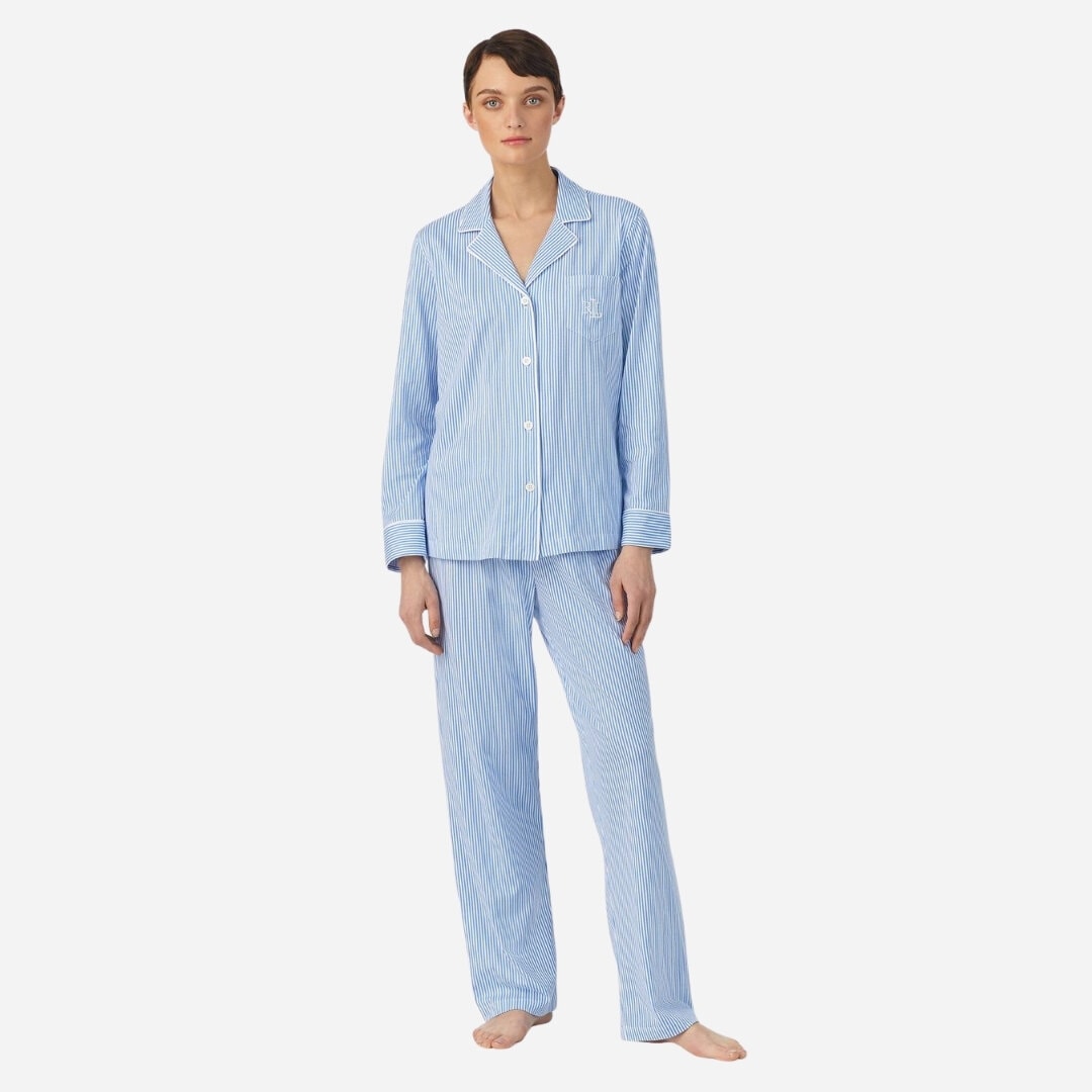 Cotton Striped Pyjama Set - French Blue/White Stripe