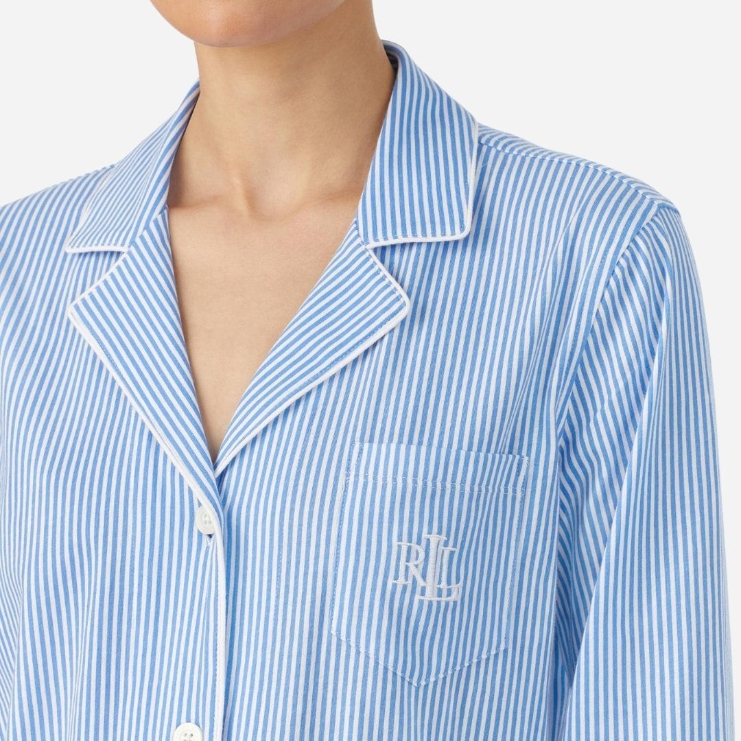 Cotton Striped Pyjama Set - French Blue/White Stripe
