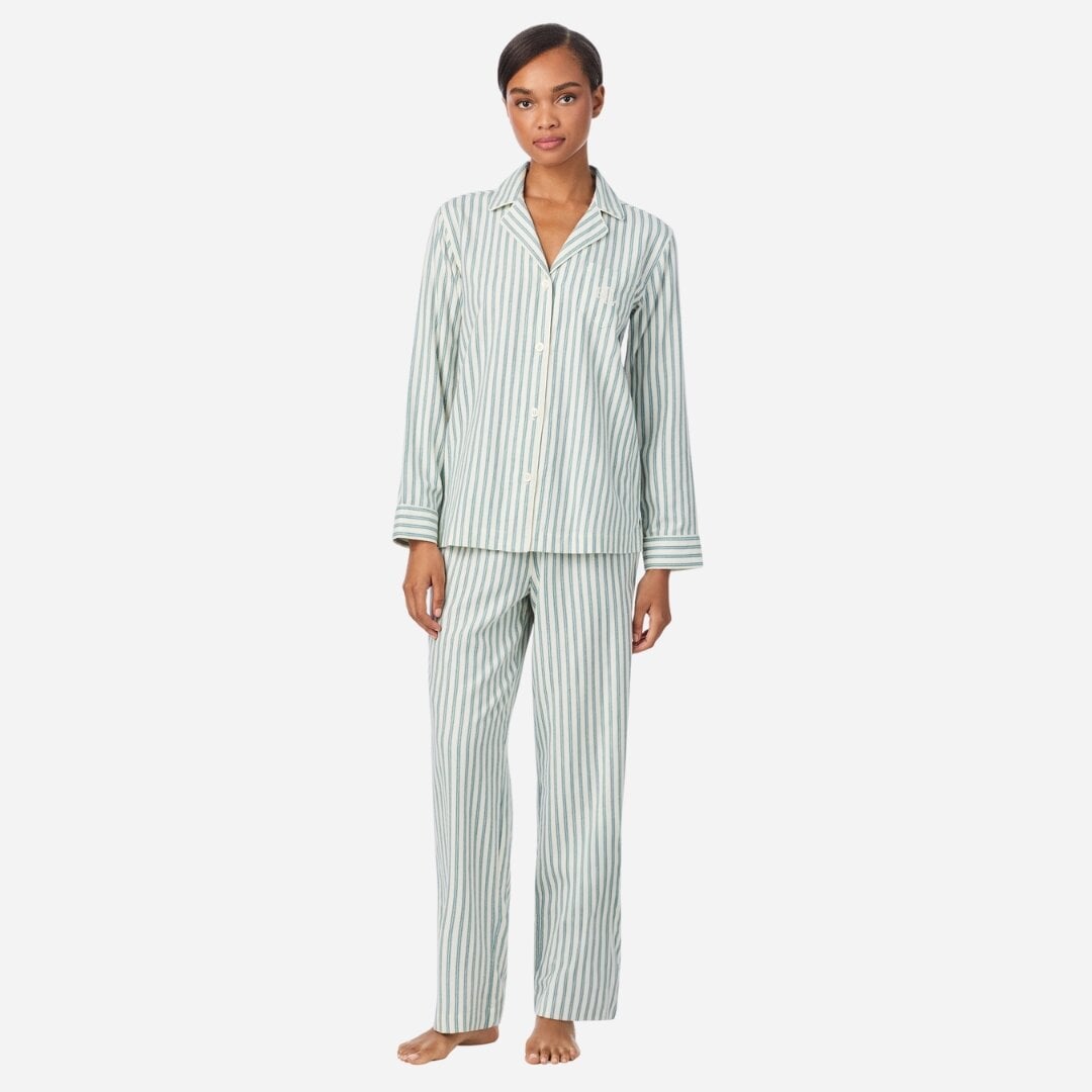 Cotton-Blend Brushed Pyjama Set - Blue Stripe