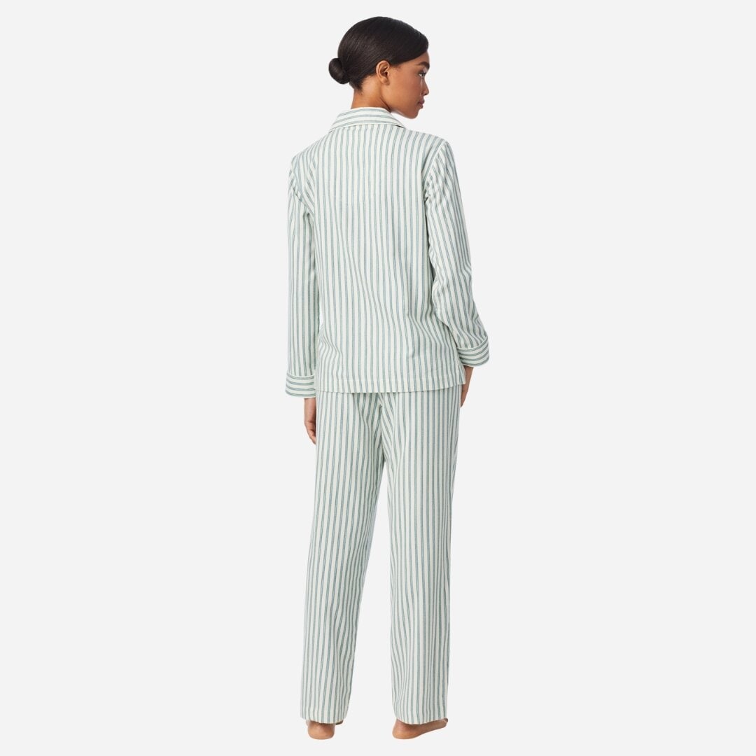 Cotton-Blend Brushed Pyjama Set - Blue Stripe